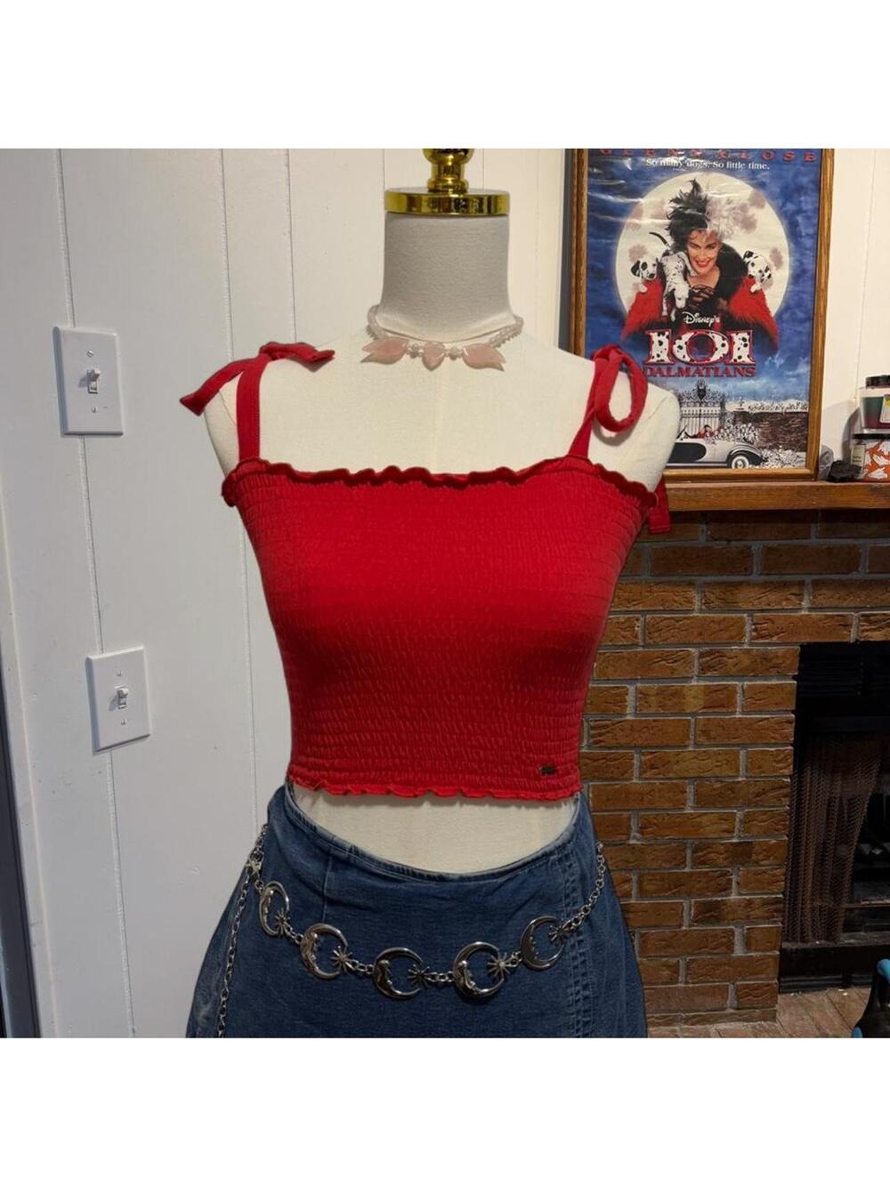 Hollister red crop top with bow detail Size XS